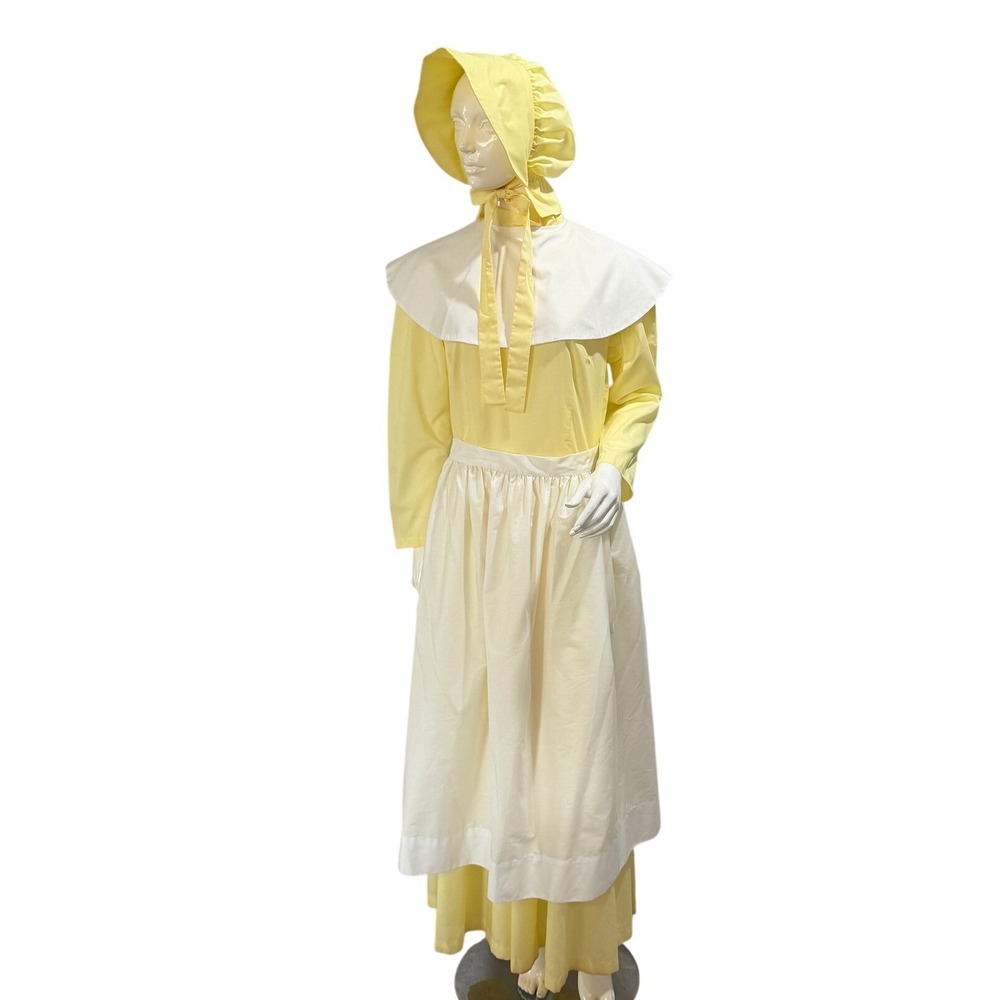 Vintage Handmade Yellow Pioneer Prairie Dress Bonnet Apron Costume Set